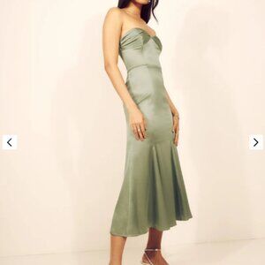 Reformation Hensley Satin Dress in Artichoke Size 4 New With Tags (NWT)